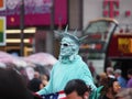 A man posing as the Statue of Liberty near Times Square. Royalty Free Stock Photo