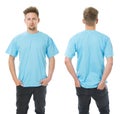 Man posing with blank light blue shirt