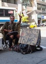 A man with a transparent on New York street