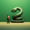 Cartoon Man And Snake: Hyper-realistic Illustration With Stanley Kubrick Style