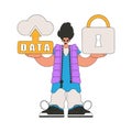 .Man possessing cloud storage and secured with padlock. Royalty Free Stock Photo