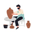 Man potter making ceramic bowl and pot. Craftsman