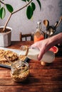 Man pouring milk on cereals Royalty Free Stock Photo