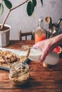 Man pouring milk on cereals Royalty Free Stock Photo