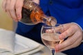 A man pours wine into a glass Royalty Free Stock Photo