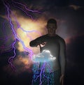 Man with power over raincloud