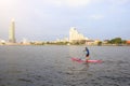 Man is practice canoeing on the River, bangkok, Thailand Royalty Free Stock Photo