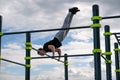 Man practice street workout