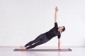 Man practice yoga. Pilates training at home. Dancer workout Royalty Free Stock Photo