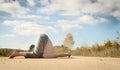 Man practices asanas on yoga in harmony with nature