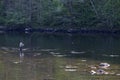 A man practices fishing inside the river