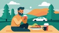 A man practices mindful eating during a road trip taking time to stop and enjoy meals while on the go. He values the