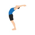 Man practices yoga in the raised arms pose.