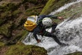 Man practicing canyoning Royalty Free Stock Photo
