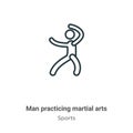 Man practicing martial arts outline vector icon. Thin line black man practicing martial arts icon, flat vector simple element