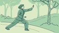 Man practicing tai chi outdoors, mindful movement and wellness exercise vector design Generative AI Royalty Free Stock Photo