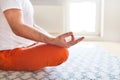 Close Up. Man practicing yoga and meditation at home. A series of yoga poses. Lifestyle concept Royalty Free Stock Photo