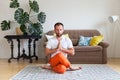 Man practicing yoga and meditation at home. A series of yoga poses. Lifestyle concept Royalty Free Stock Photo