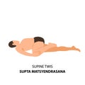 Man doing yoga supine twist or supta mtsyendrasana