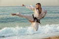 Man practising karate kata poses Royalty Free Stock Photo