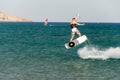 Kite boarder in Prasonisi Beache, Rhodes, Greece Royalty Free Stock Photo