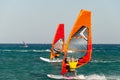 Windsufers in Prasonisi Beache, Rhodes, Greece Royalty Free Stock Photo