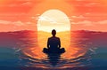 Man Practising Yoga in Ocean with Sunset Backdrop (AI Generated)