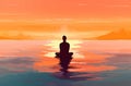 Man Practising Yoga in Ocean with Sunset Backdrop (AI Generated)