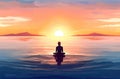 Man Practising Yoga in Ocean with Sunset Backdrop (AI Generated)