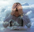 Man pray unusual sky view clouds religion concept Royalty Free Stock Photo