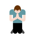 Man is praying on his knees. Prayer to God