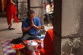 ANGKOR WAT, SIEM REAP, CAMBODIA, October 2016, Man prays with monk Royalty Free Stock Photo