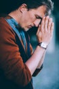 Man prays to God Royalty Free Stock Photo