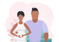 Man and pregnant woman. Banner on the theme of couple jet baby. Happy pregnancy. Cute illustration in flat style.