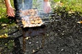 Man prepare meat on fire Royalty Free Stock Photo