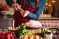 Man preparing delicious and healthy food in the home kitchen for christmas Christmas Duck or Goose Royalty Free Stock Photo