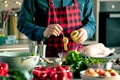 Man preparing delicious and healthy food in the home kitchen for christmas Christmas Duck or Goose Royalty Free Stock Photo