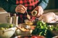 Man preparing delicious and healthy food in the home kitchen for christmas Christmas Duck or Goose Royalty Free Stock Photo