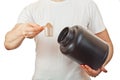 Man preparing his post workout protein shake Royalty Free Stock Photo