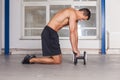 Man preparing push up on barbell - crossfit Royalty Free Stock Photo