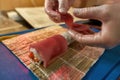 Man preparing sushi in a japan restaurant Royalty Free Stock Photo