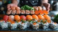 Man Preparing Sushi in Restaurant Kitchen Royalty Free Stock Photo