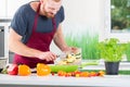 Man preparing food for cooking in kitchen Royalty Free Stock Photo