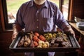 man presenting a tray of argentinian asado Royalty Free Stock Photo