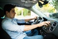 Man presses the emergency stop button in the car Royalty Free Stock Photo