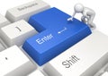 Man pressing blue ENTER key