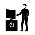 Man Pressing Computer Power Button Vector Art Royalty Free Stock Photo