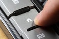 Man pressing a home button, finger pushing home symbol shortcut key on a keyboard, object closeup, real estate business mortgage Royalty Free Stock Photo