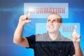 Man pressing information and help buttons Royalty Free Stock Photo