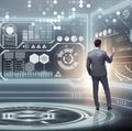 Man pressing virtual button in data mining concept Royalty Free Stock Photo